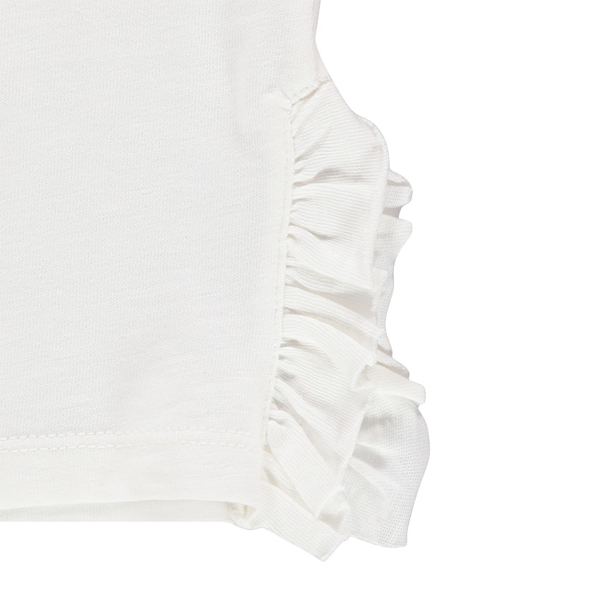 Tee-shirt manches longues volanté avec pompons sous empiècement en résille 