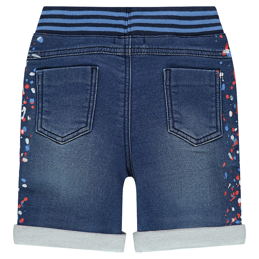 Bermuda en molleton effet jeans used avec taches colorées 