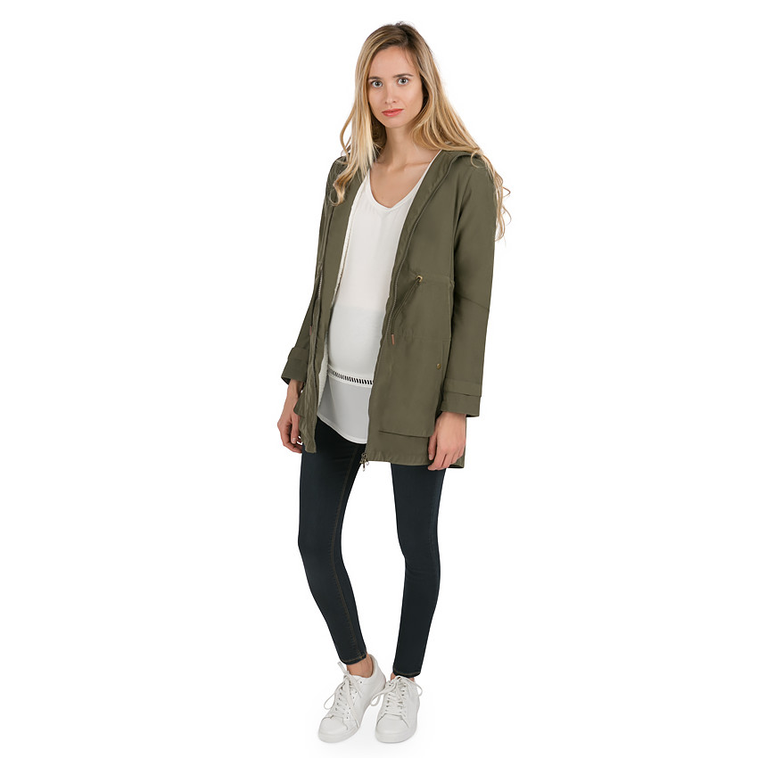 Veste de grossesse en twill kaki doublée sherpa 