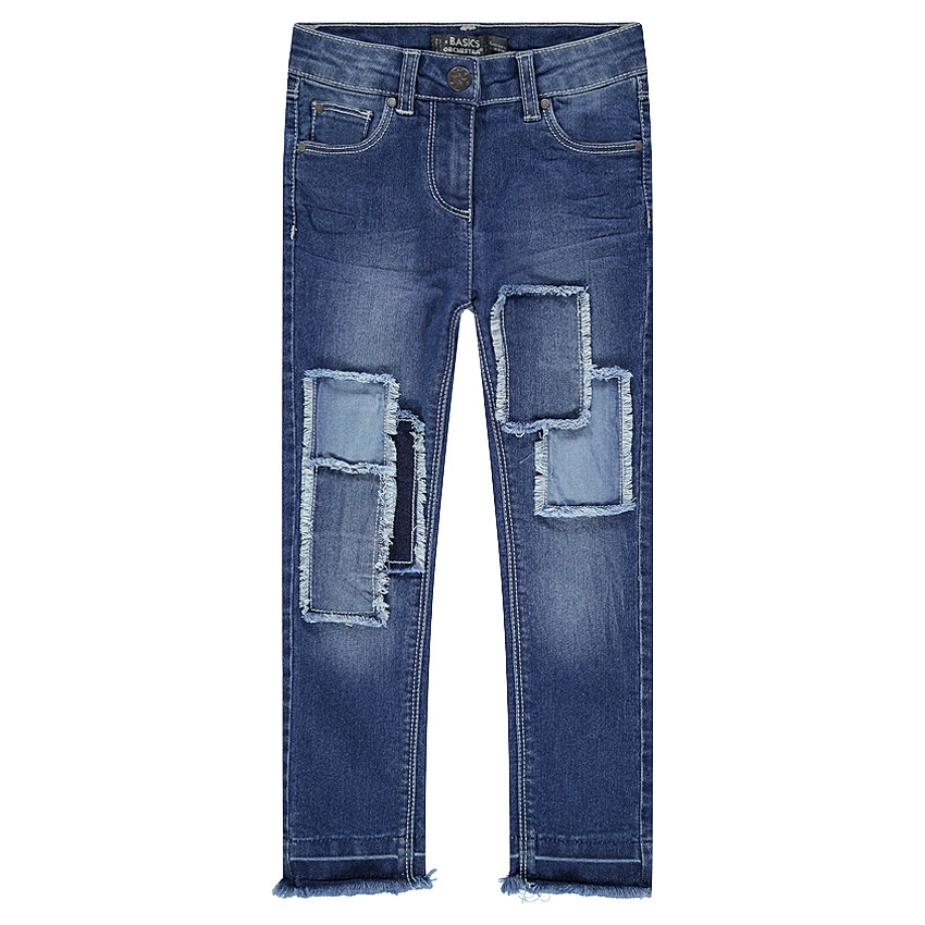 Jeans slim à patchs et franges effet used 
