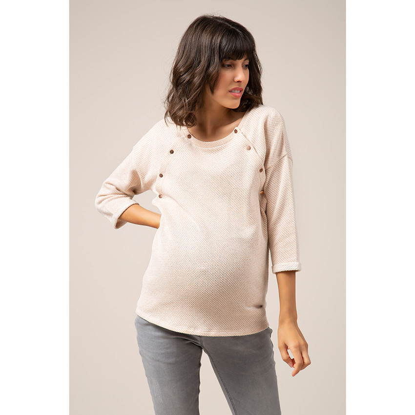 Sweat de grossesse en maille fantaisie avec boutonnage sur le devant 