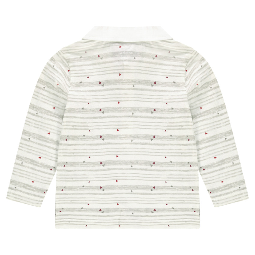 Polo manches longues à fines rayures et poche printée 