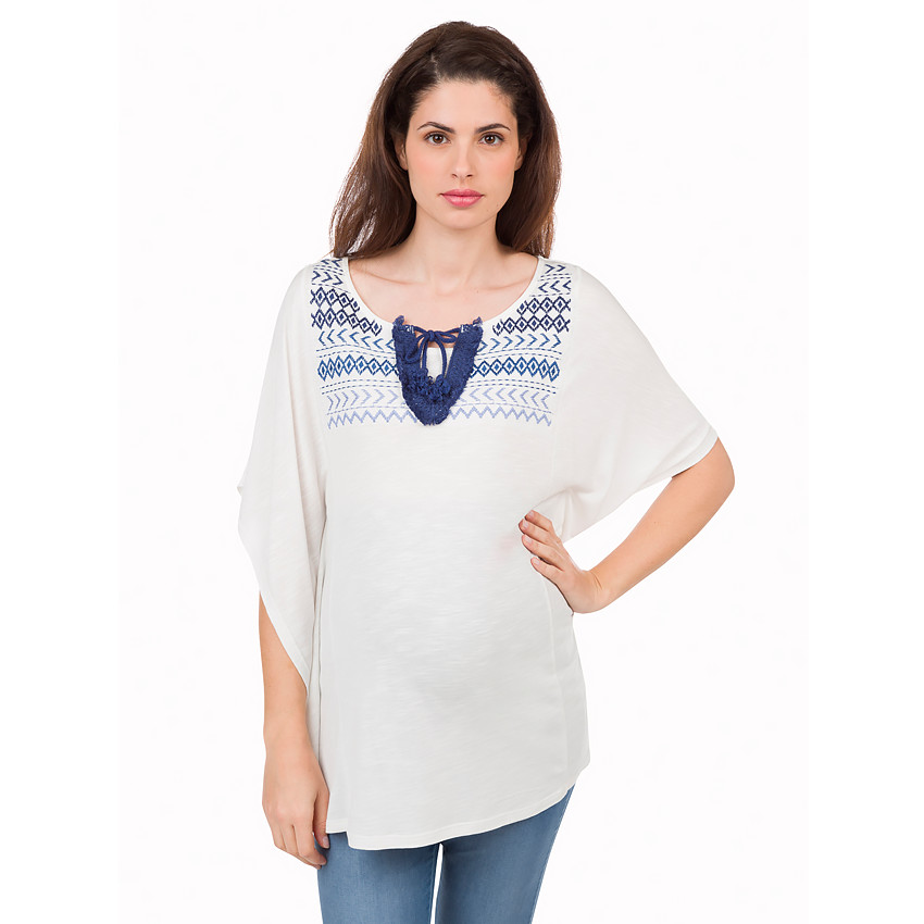 Tunique forme poncho avec motif ethnique brodé 