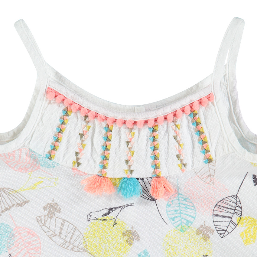 Top à fines bretelles avec motif végétal et pompons 