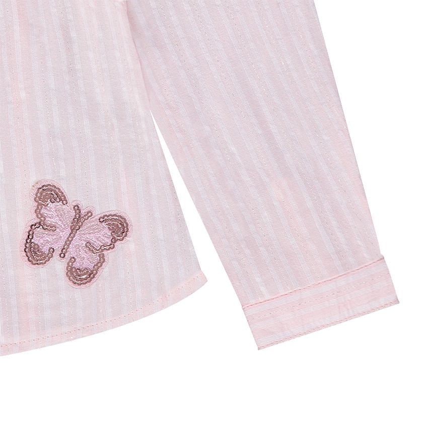 Chemise manches longues rayée avec volants et papillon en sequins 