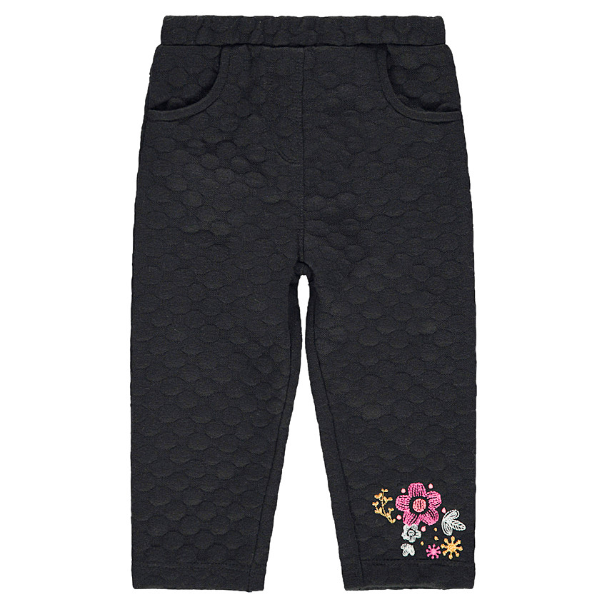 Jegging en maille effet bulles avec fleurs brodées 