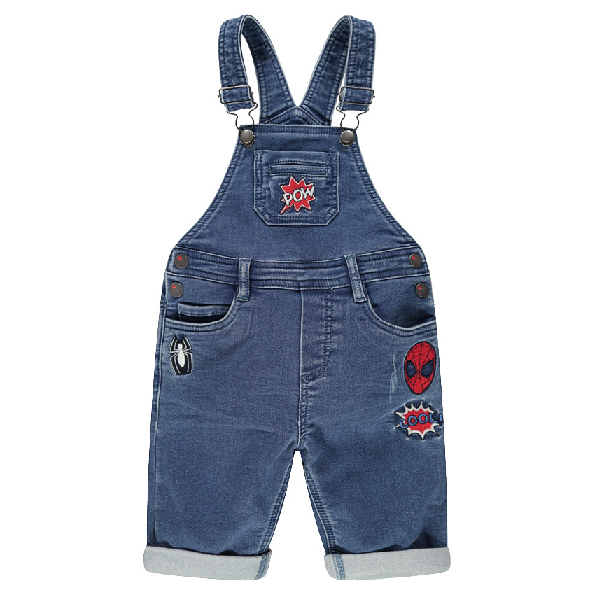 Salopette courte en jeans avec badges brodés Marvel Spiderman 