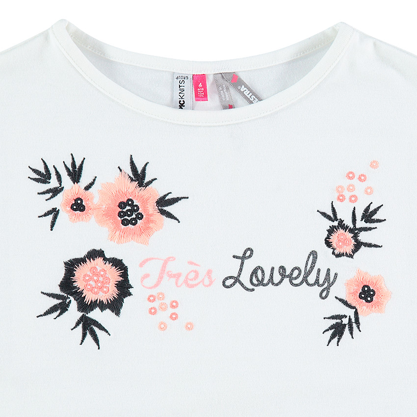 Tee-shirt manches longues en jersey avec fleurs brodées 