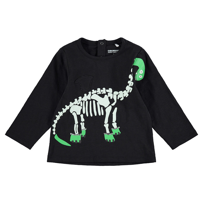 Tee-shirt manches longues HALLOWEEN avec dinosaure squelette printé 