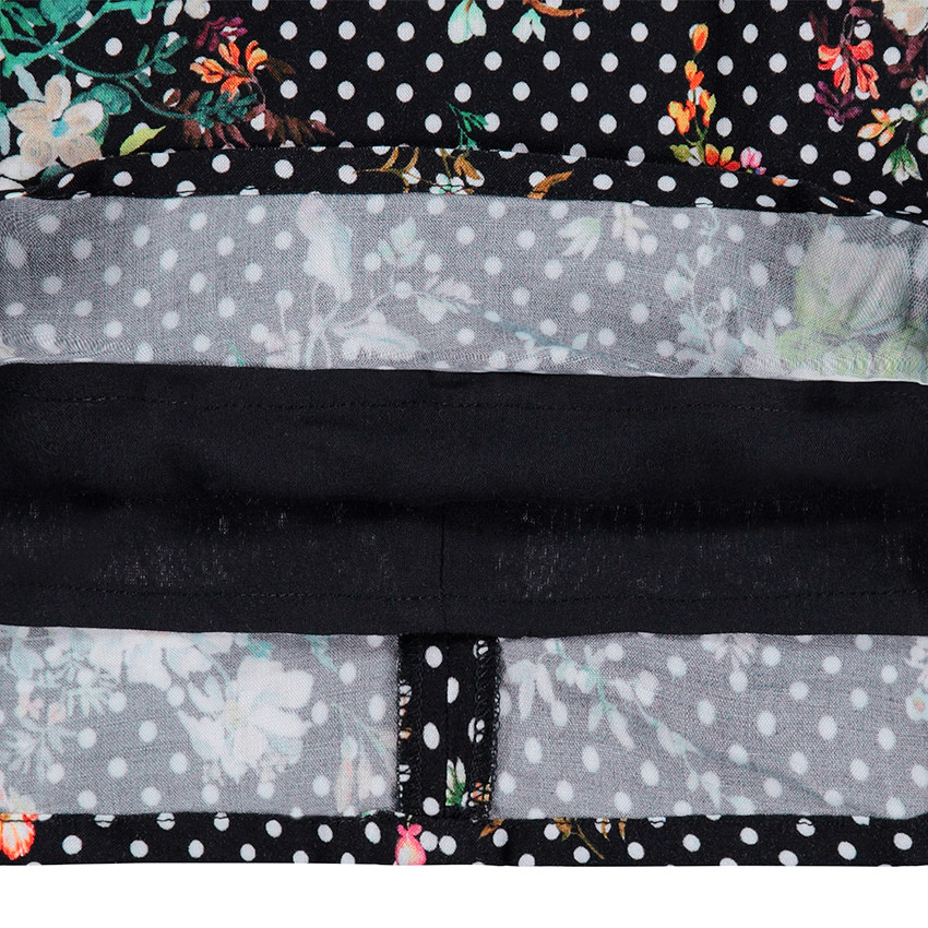 Tunique manches longues en satin de coton avec fleurs et pois all-over 