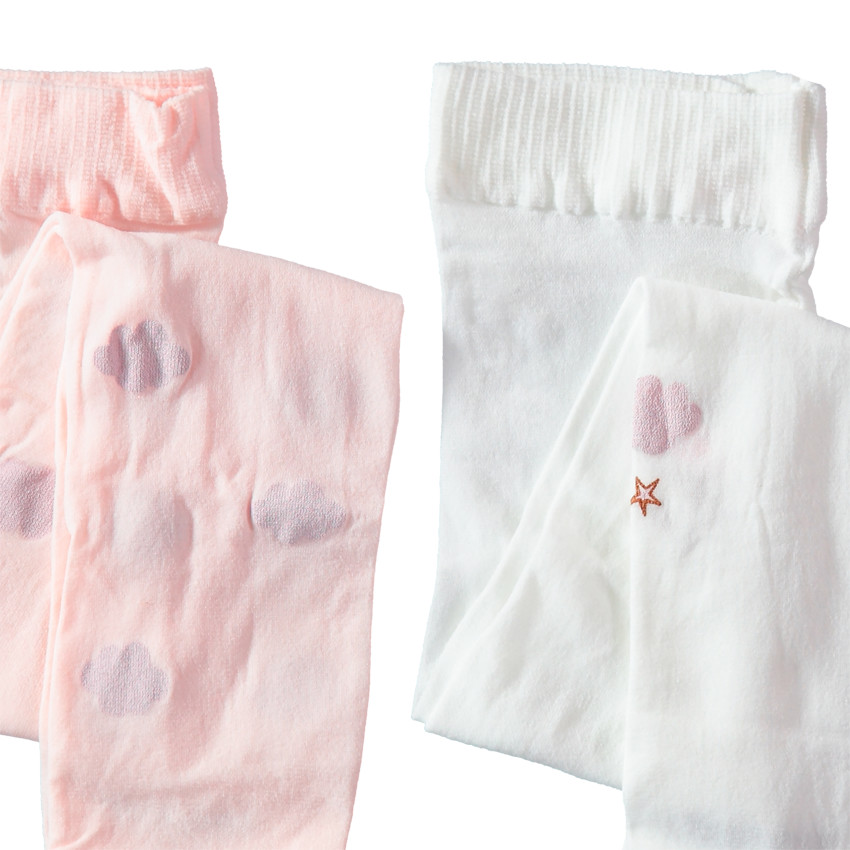 Lot de 2 collants fins avec motifs fantaisie rose clair / blanc  