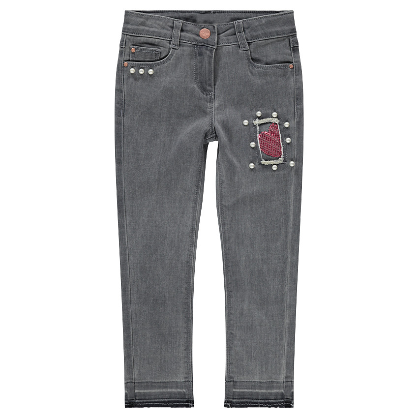 Jeans effet used et crinkle avec fantaisies sur les jambes 