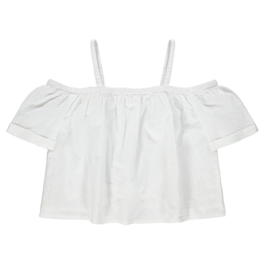 Top court en maille fantaisie avec fleur en tulle 