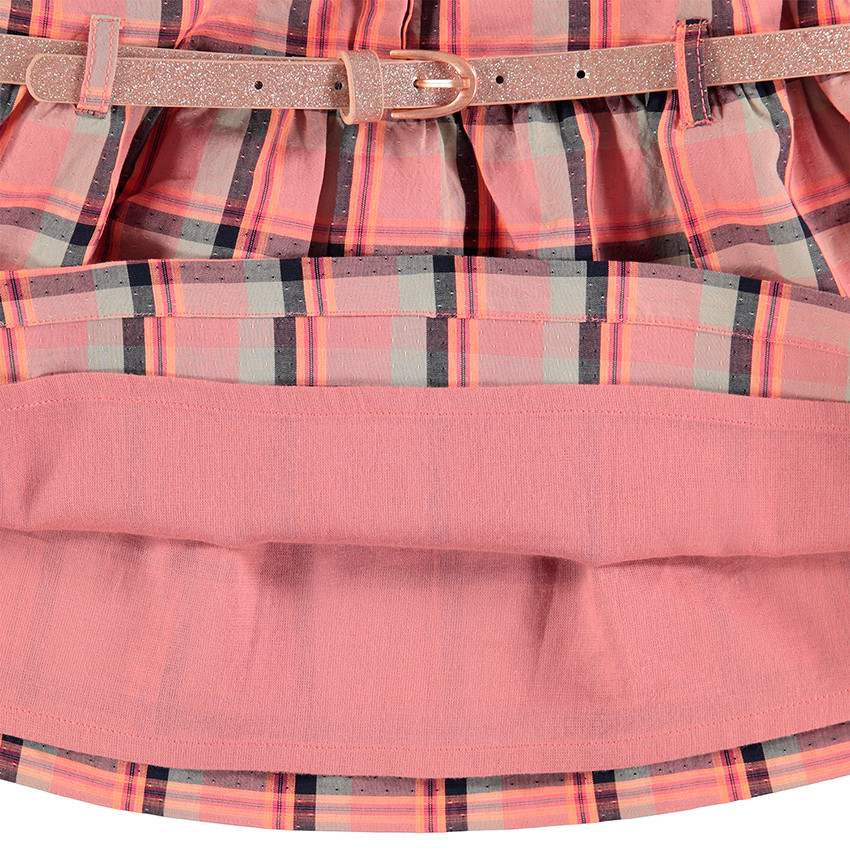 Robe manches longues à carreaux avec ceinture pailletée amovible 