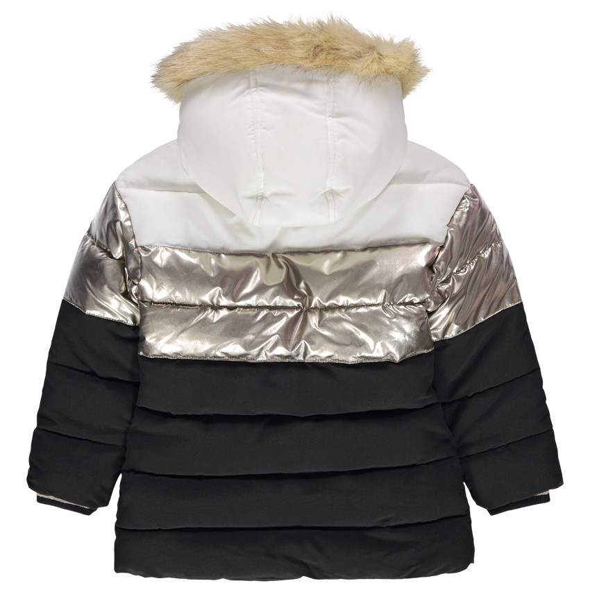 Doudoune à capuche doublée sherpa à bande effet métallisé 
