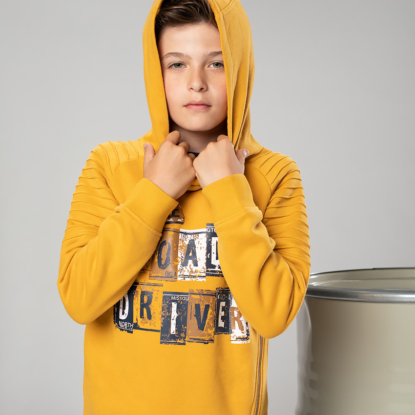 Junior - Sweat à capuche en molleton avec zip fantaisie et texte printé 