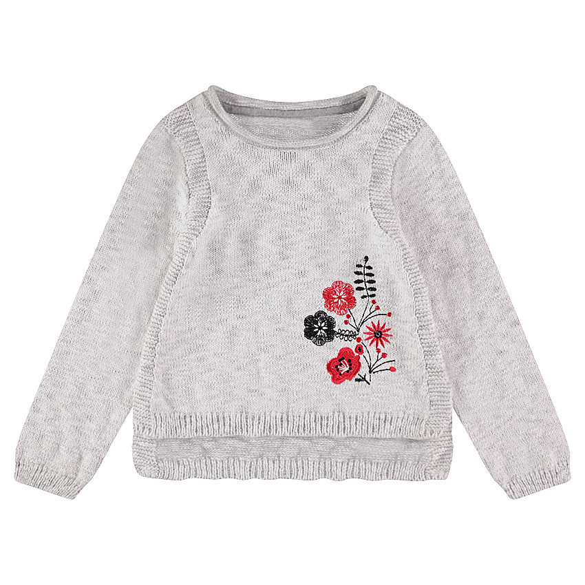Pull en tricot avec fleurs brodées 