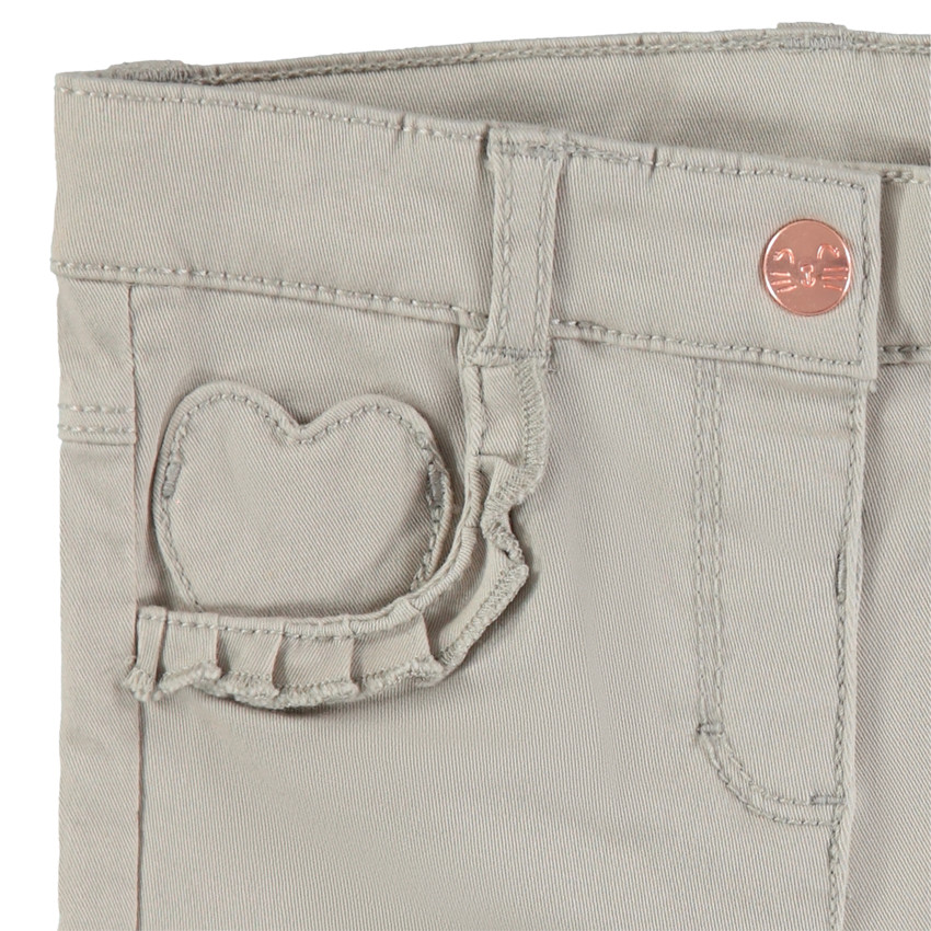 Pantalon en coton uni avec poche forme coeur et volants 