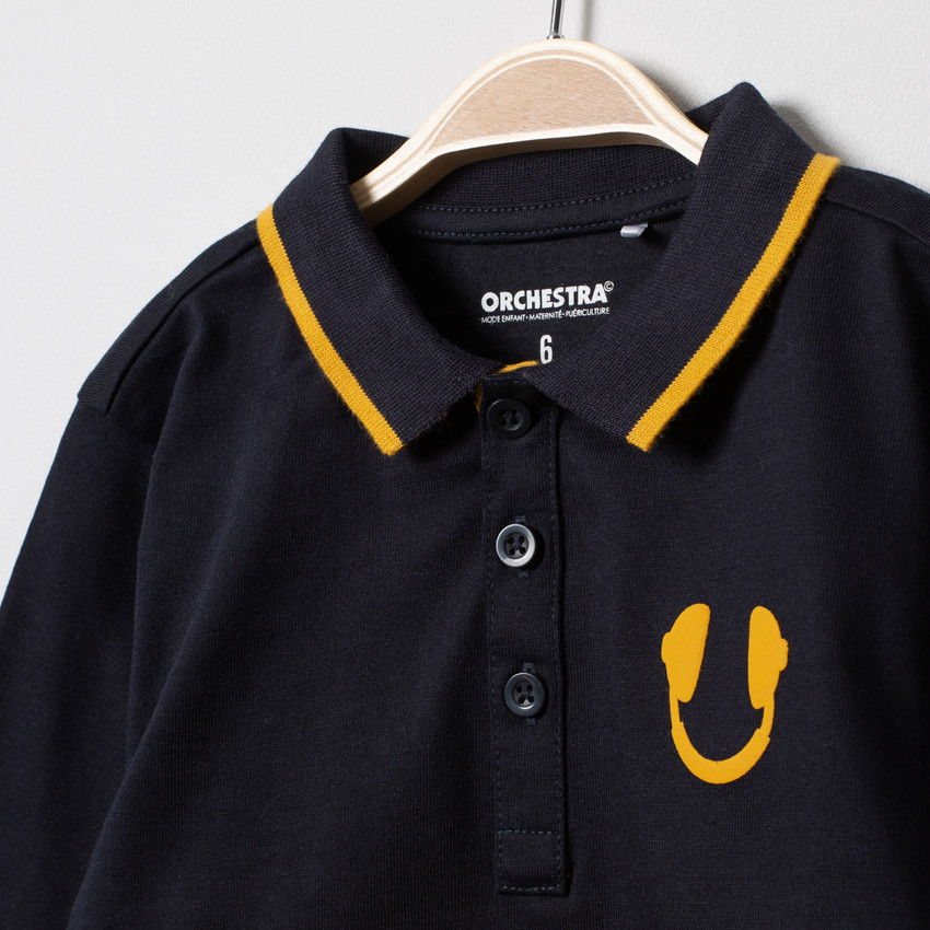 Polo manches longues bicolore à casque printé 