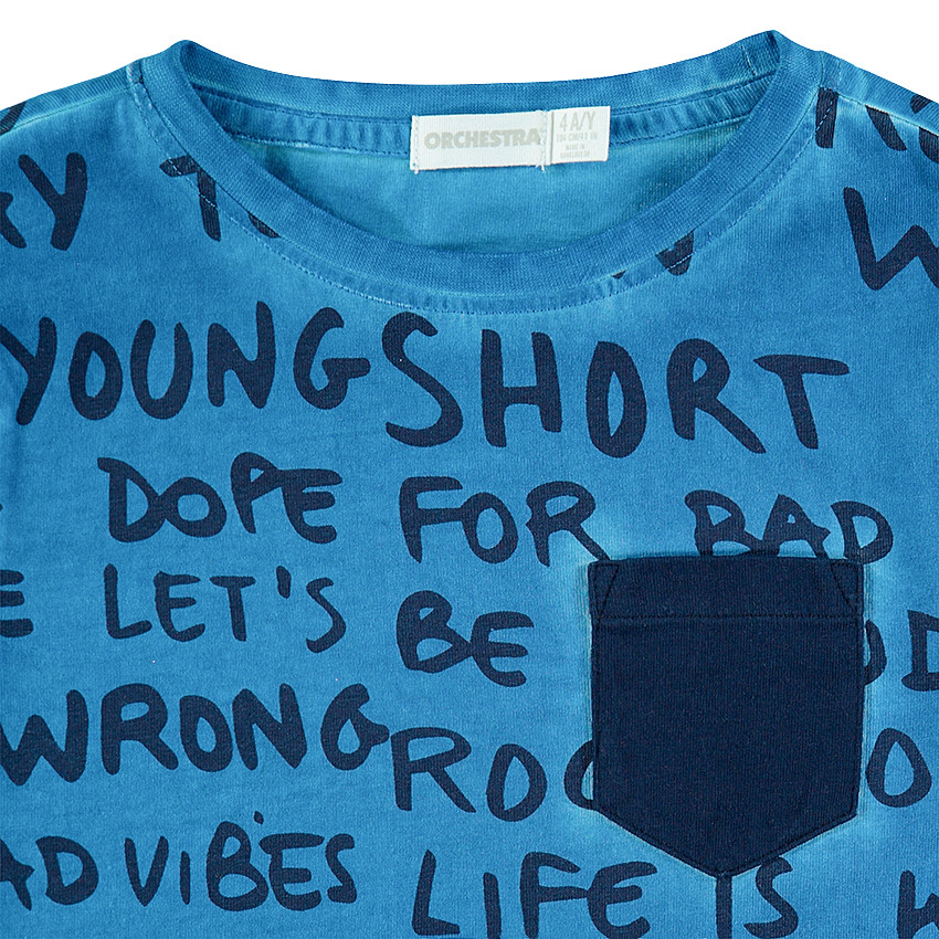 Tee-shirt manches longues en jersey avec inscriptions all-over et poche 