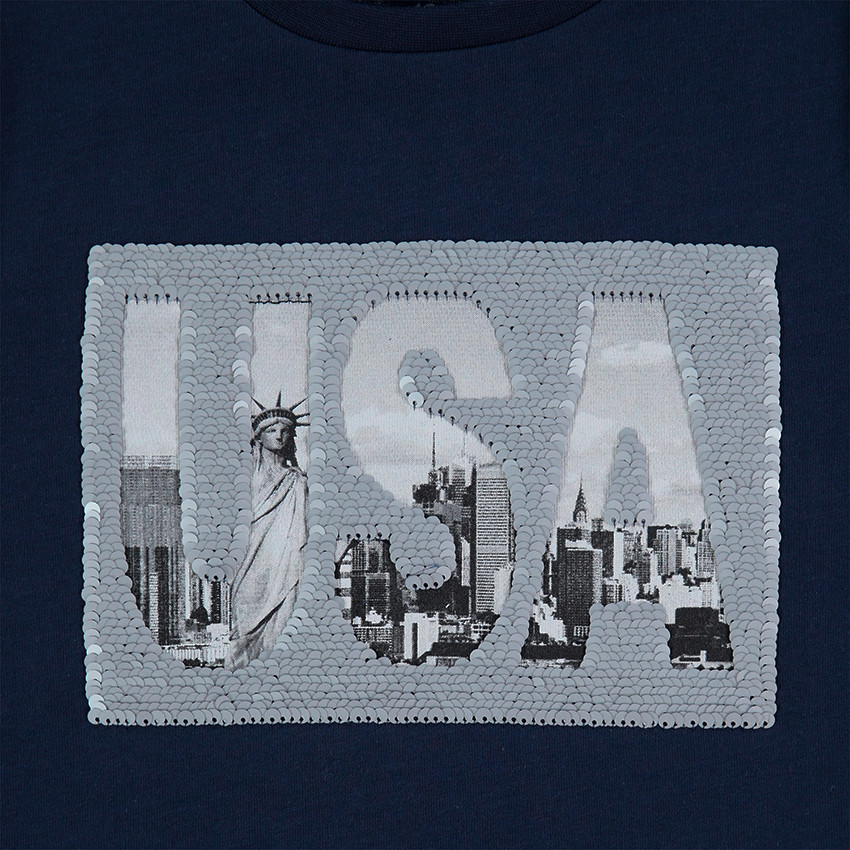 Junior - Tee-shirt manches courtes en jersey avec motif USA et sequins magiques 