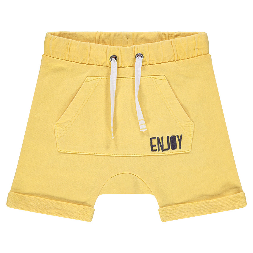 Bermuda en molleton uni avec poche kangourou et inscription brodée 