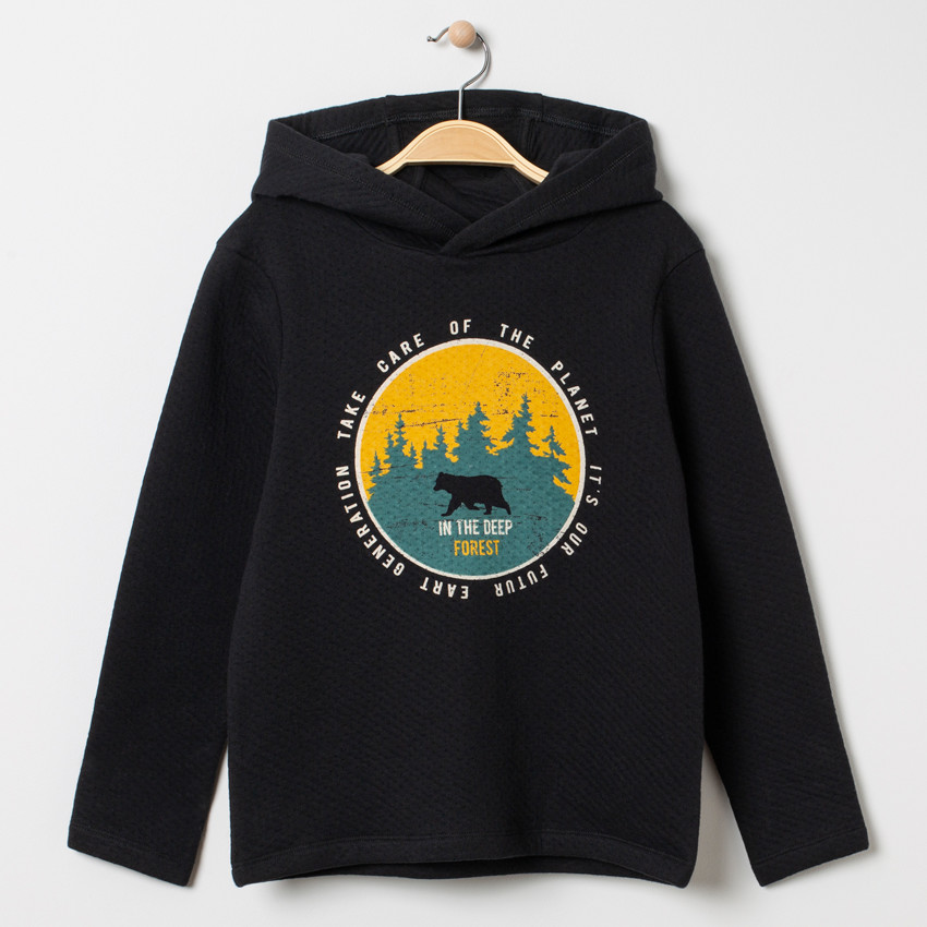 T-shirt manches longues à capuche print esprit forêt 