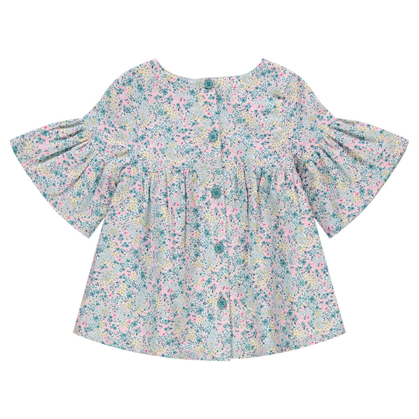 Tunique manches courtes volantées avec fleurs imprimées 