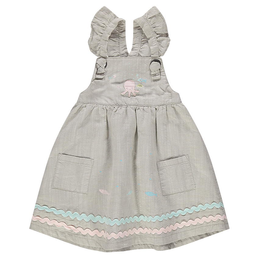 Robe à bretelles volantées avec pieuvre patchée et poches 