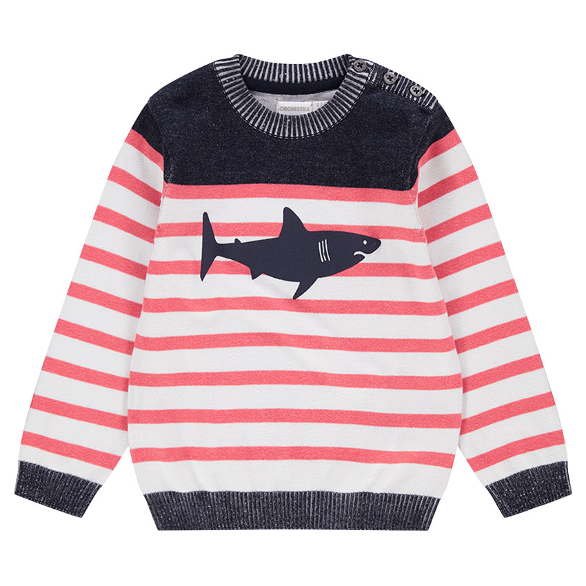 Pull en tricot effet marinière avec print requin 
