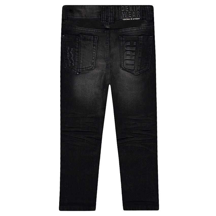 Jeans effet used et crinkle avec découpes  
