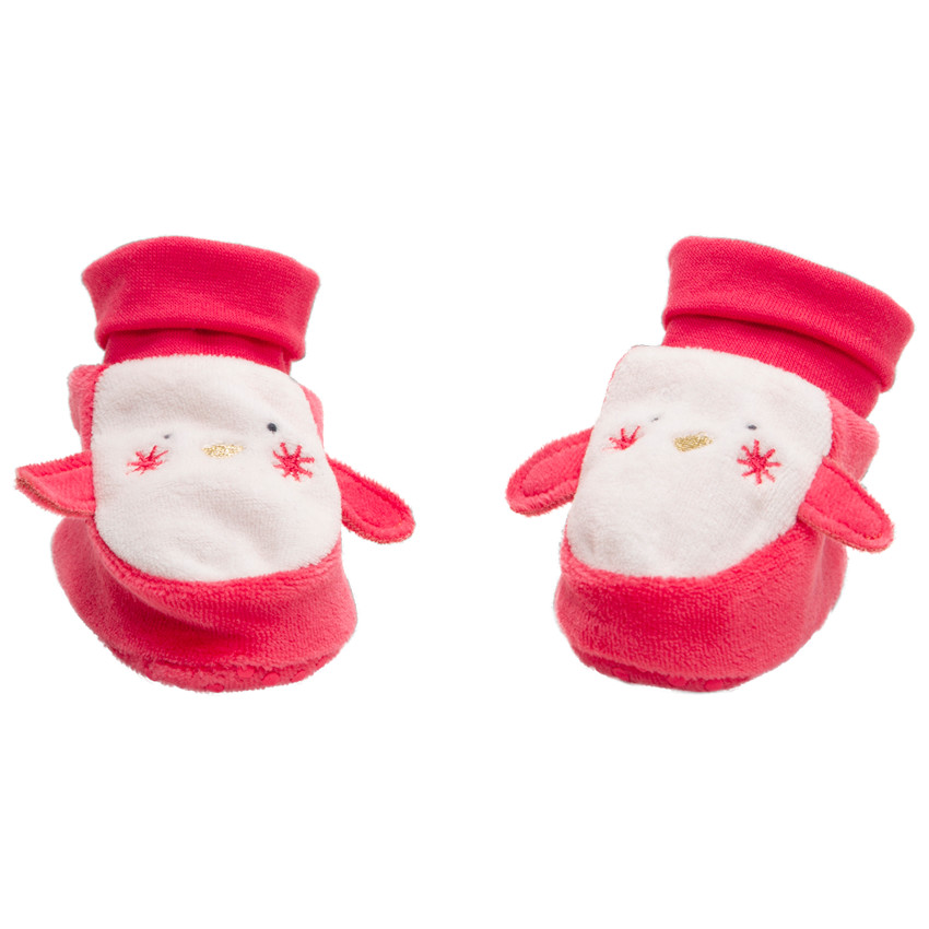 Chaussons en velours à détails brodés et oreilles en relief 