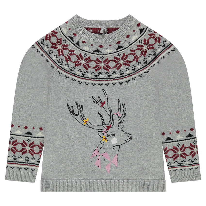 Junior - Pull en tricot motif jacquard avec cerf brodé 
