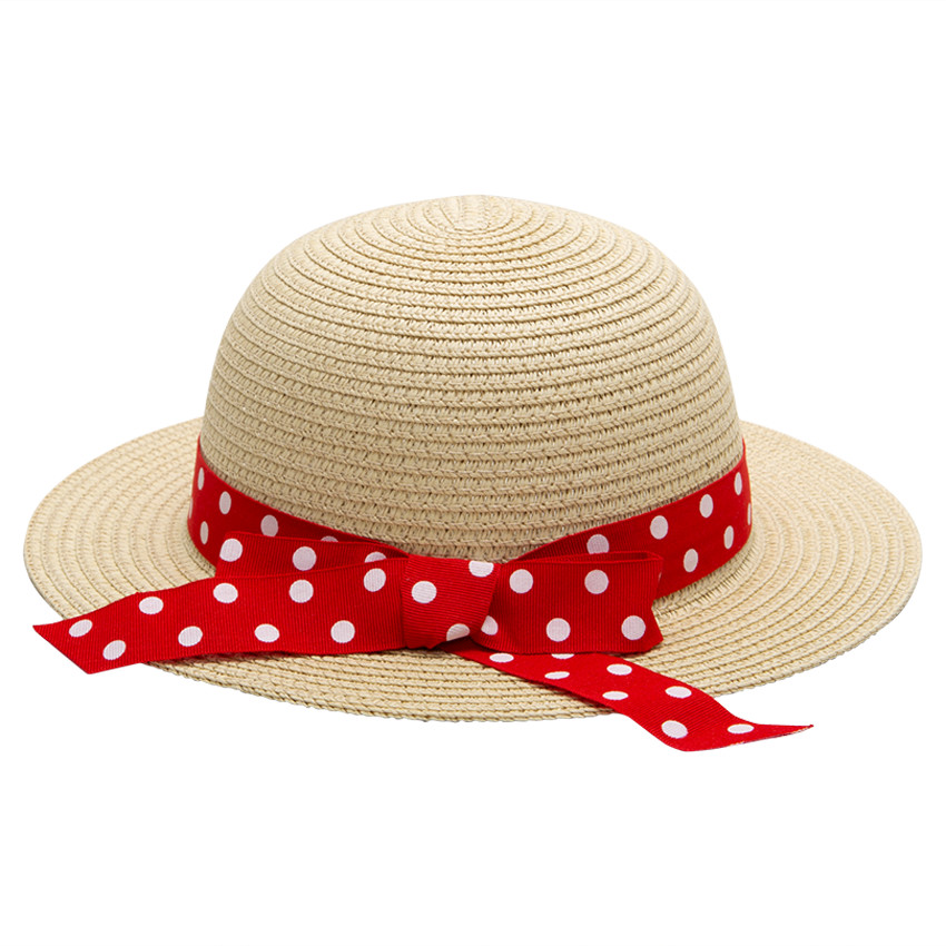 Chapeau effet paille avec ruban à pois 