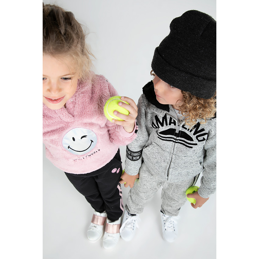 Veste en molleton chiné avec capuche doublée sherpa et textes printés 