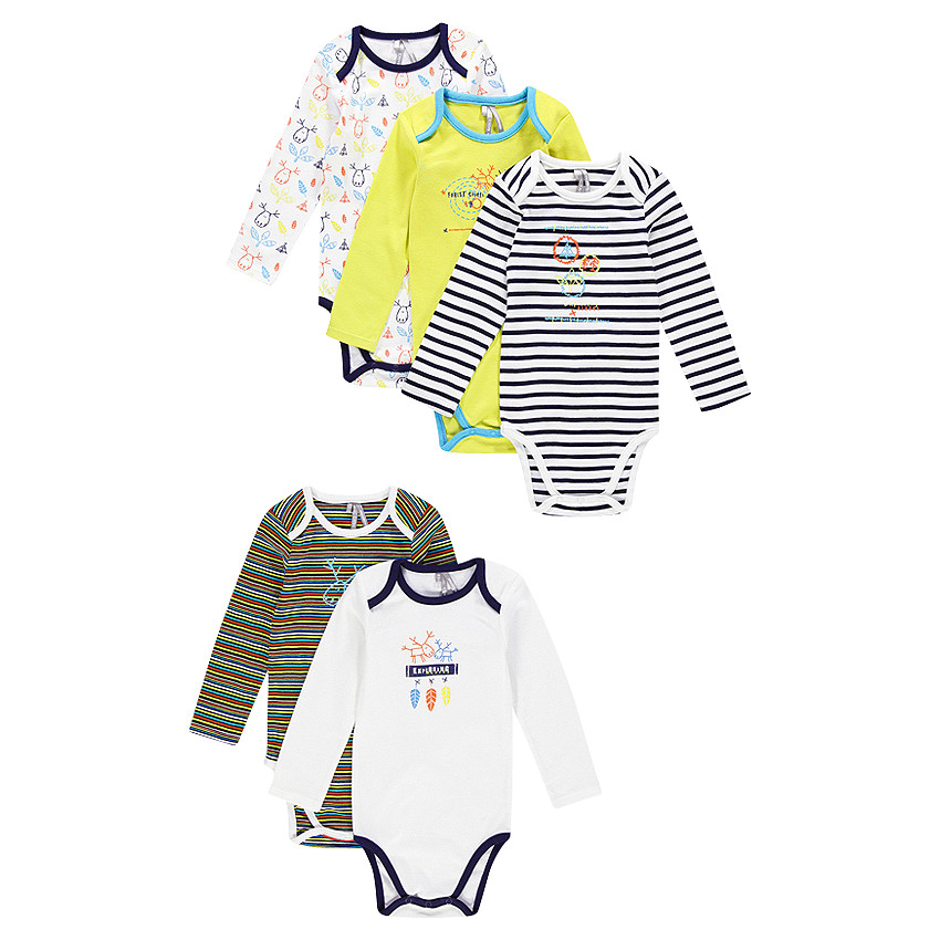 Set van 5 rompertjes lange mouwen met motif met herten 