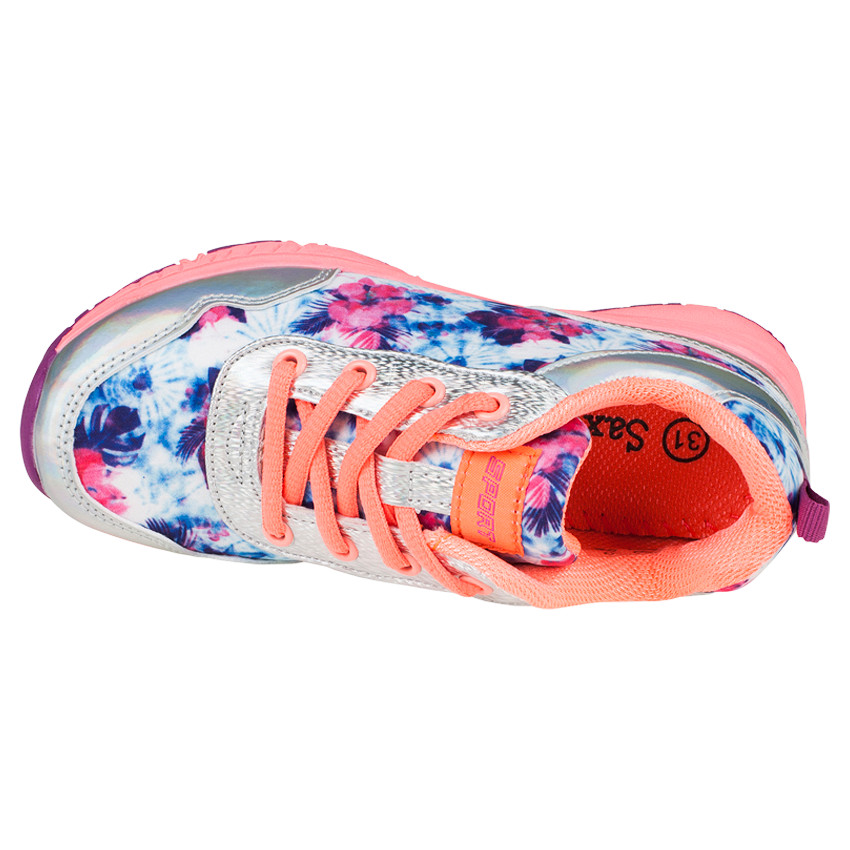 Baskets basses coloris argenté et imprimées fleurs 