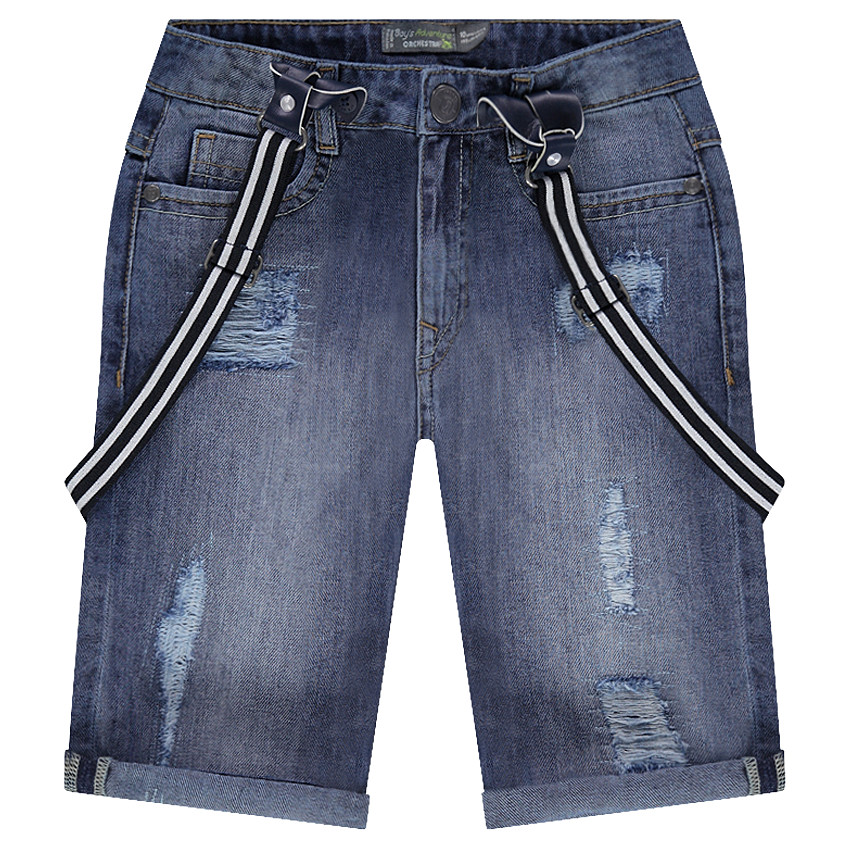 Bermuda en jeans effet used avec bretelles amovibles 