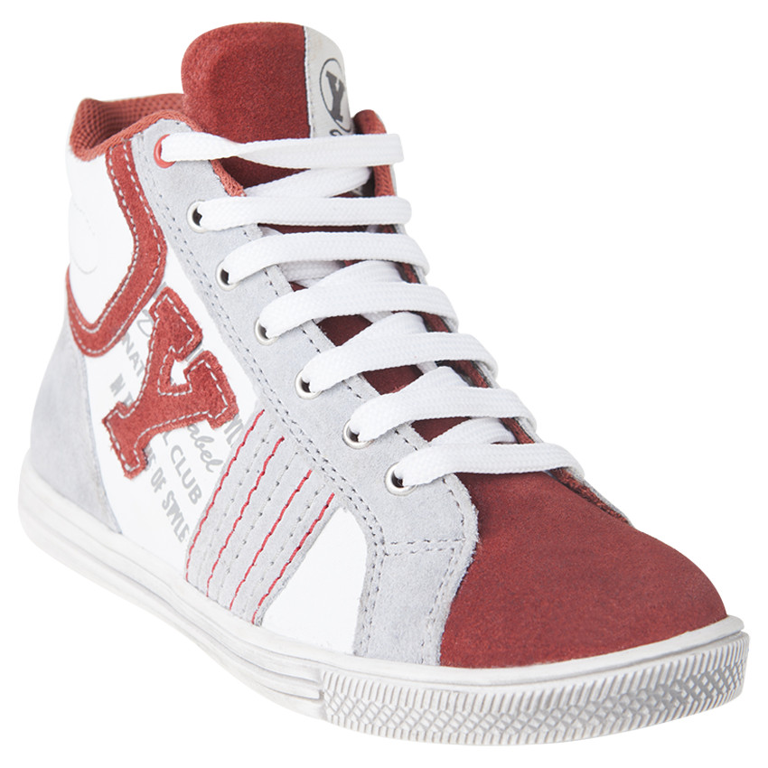 Bottillons en cuir à lacets et zip avec patch lettre 