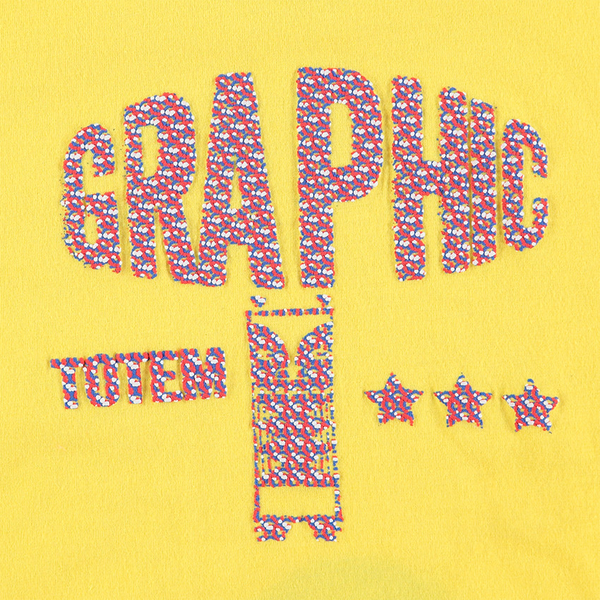 Tee-shirt manches courtes en jersey jaune avec print fantaisie en relief 