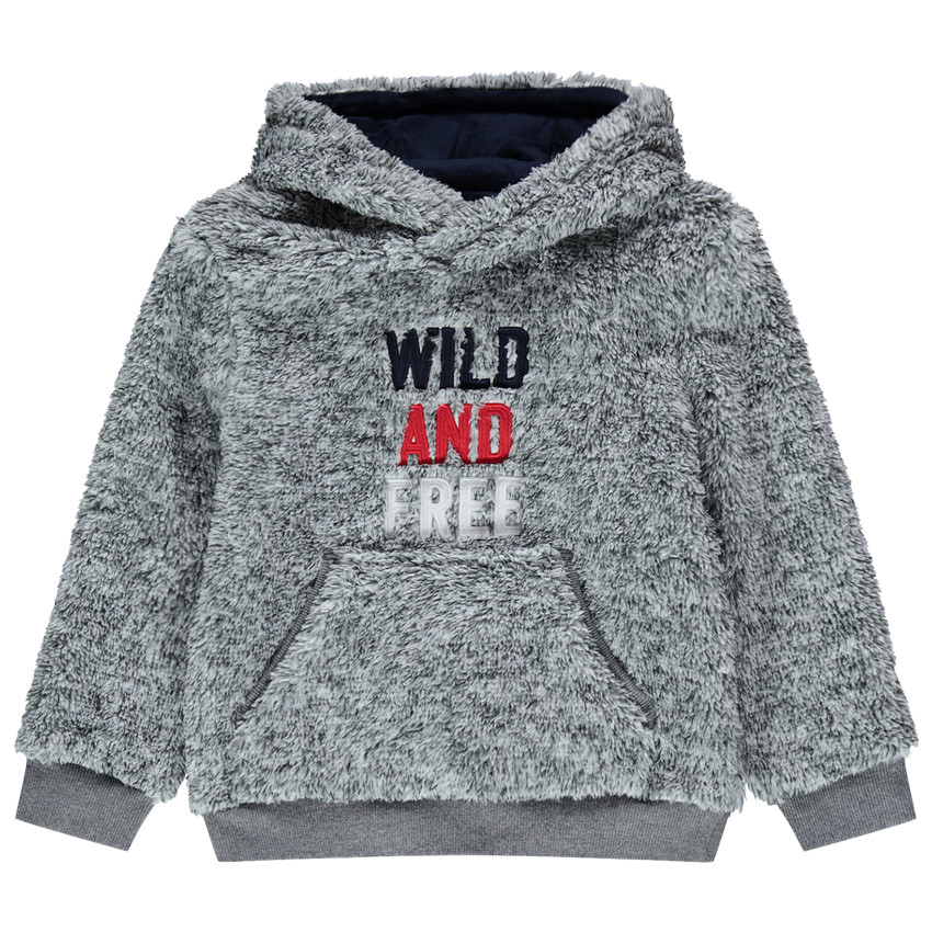 Sweat en sherpa à capuche à poche et inscription printée 