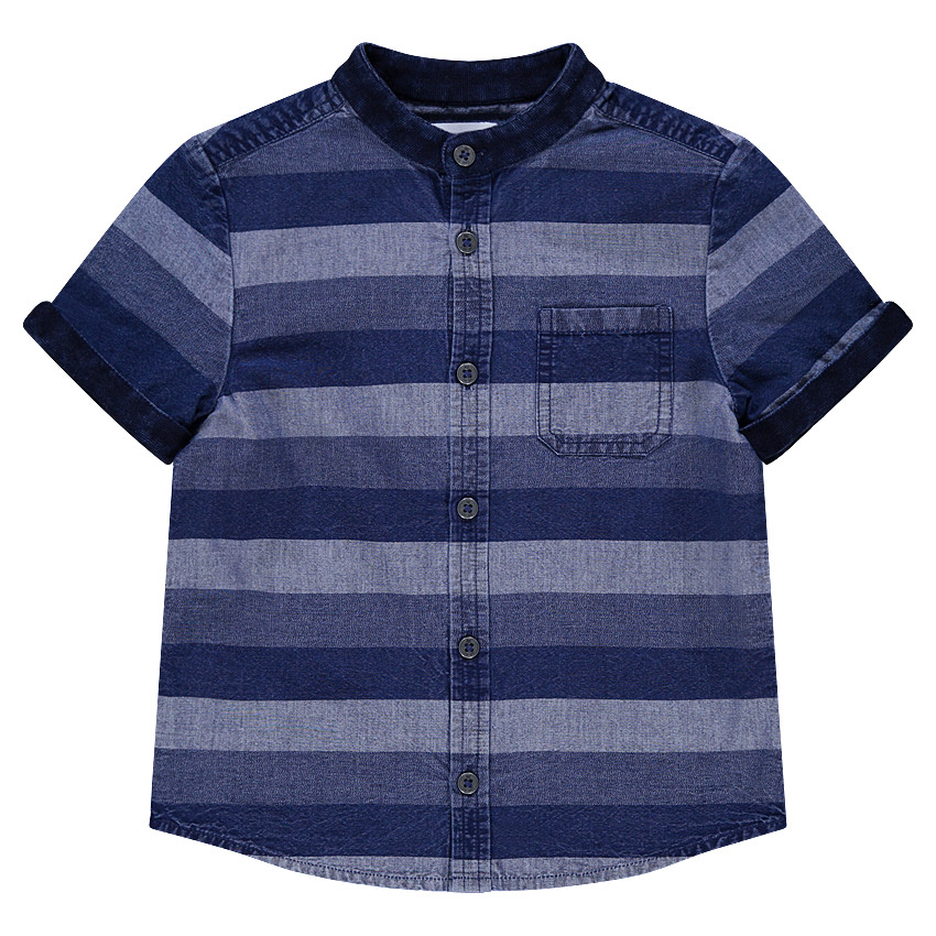 Chemise manches courtes effet jeans avec bandes contrastées 