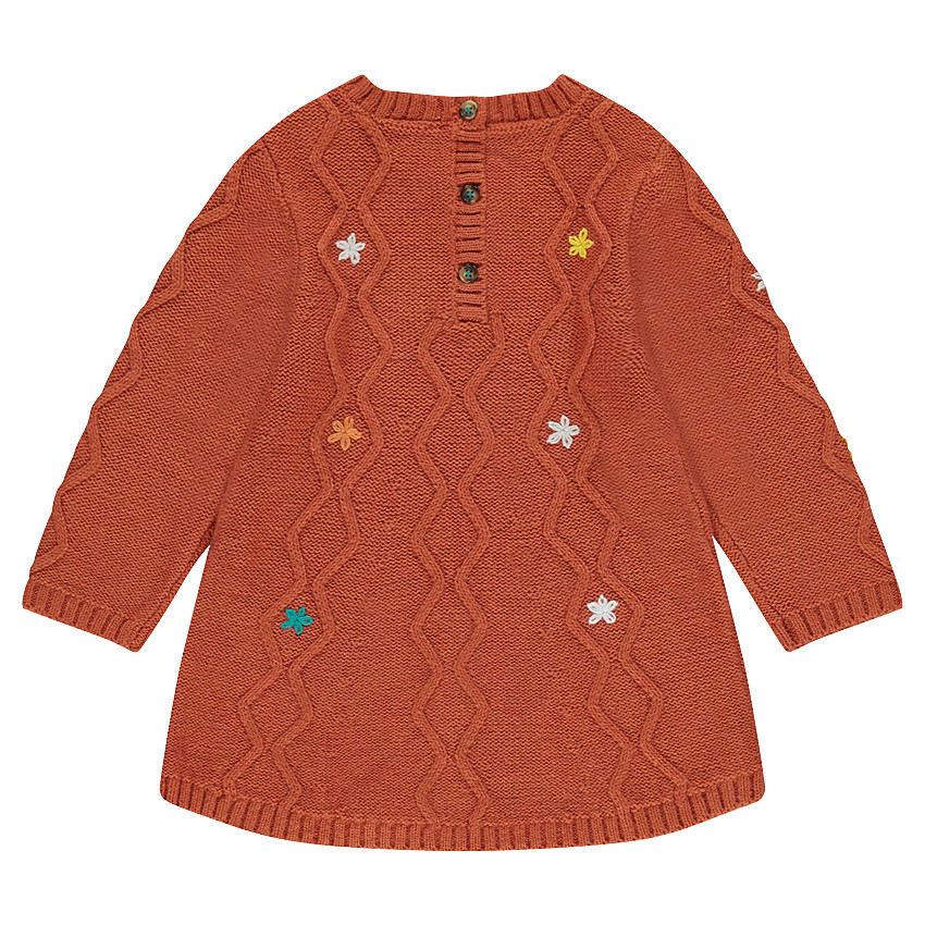 Robe en tricot avec jeu de mailles et fleurs brodées 