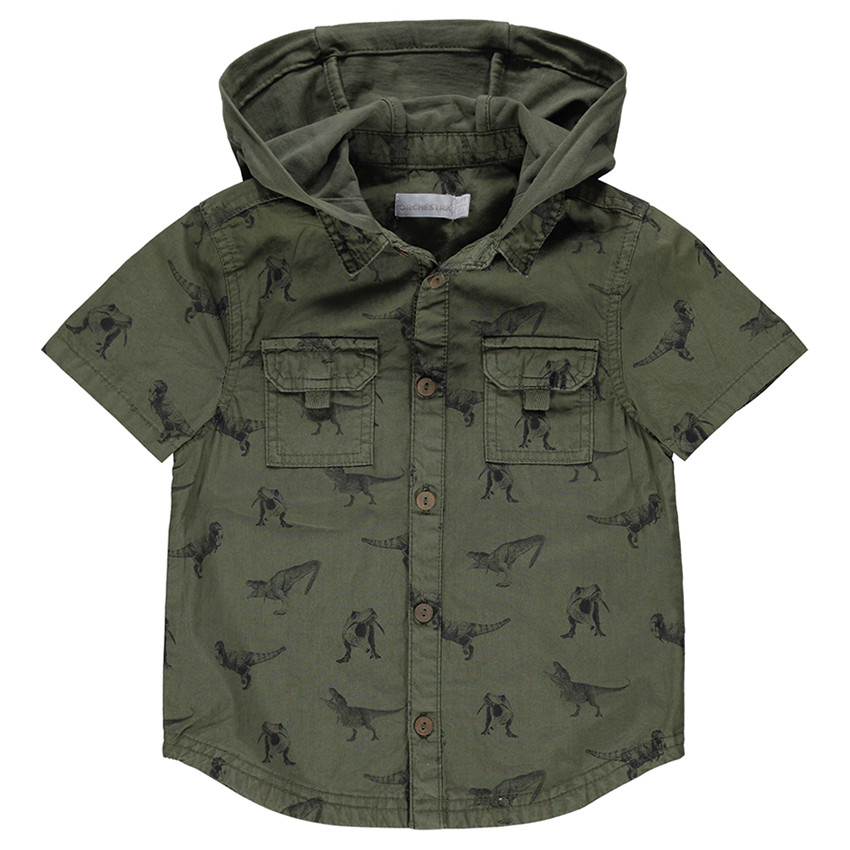 Chemise manches courtes à capuche avec dinosaures all-over 