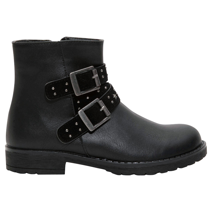 Bottillons effet cuir avec boucles et clous fantaisie 