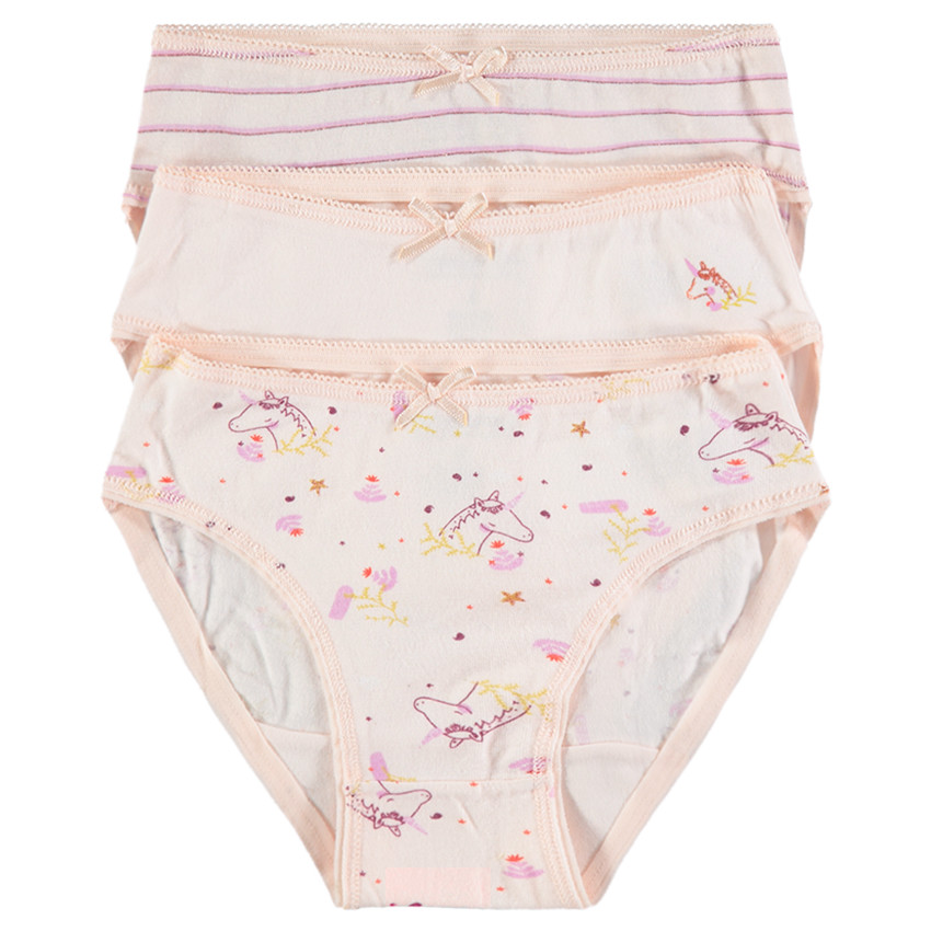 Lot de 3 culottes en coton avec 2 modèles imprimés et 1 modèle uni 
