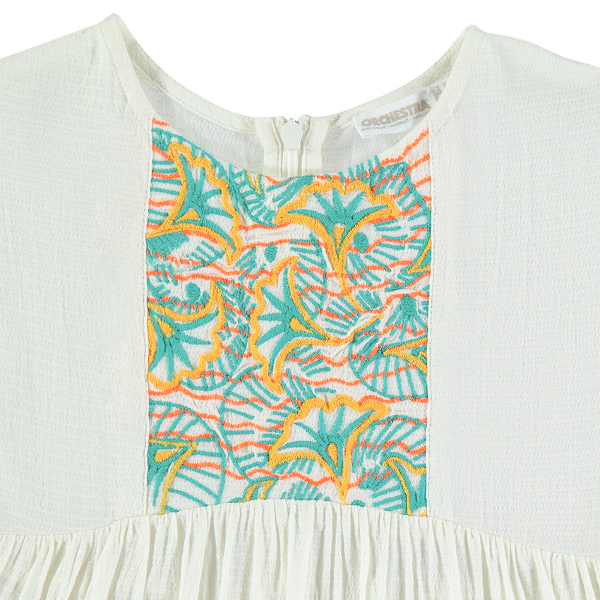 Tunique manches courtes avec broderies colorées sur le devant 