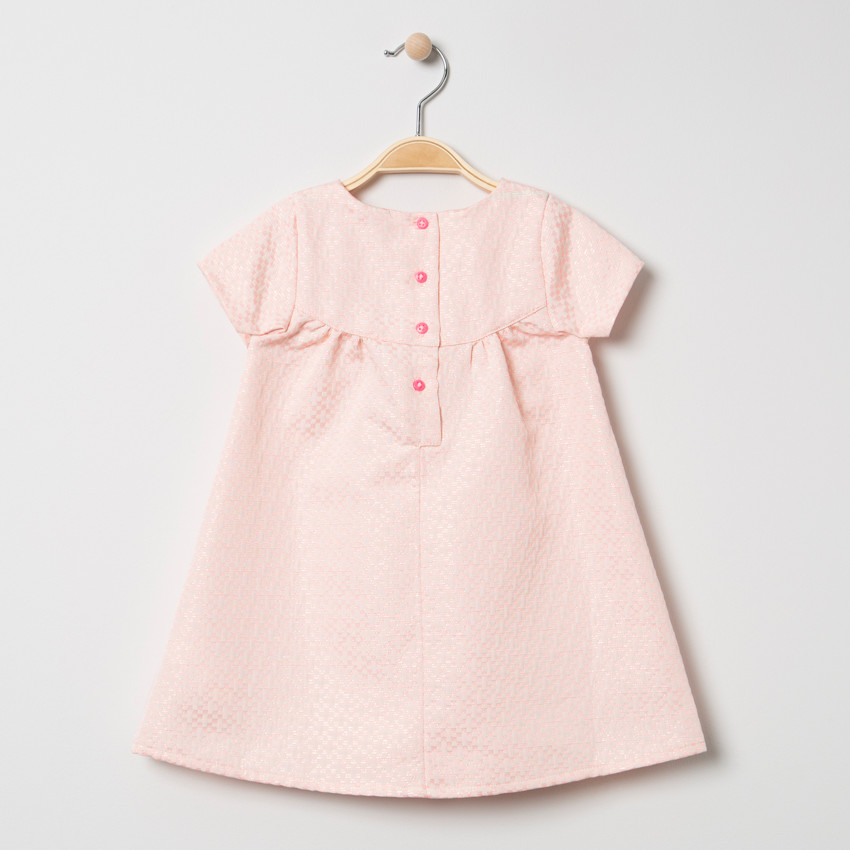 Robe manches courtes en jacquard à noeud ton sur ton 