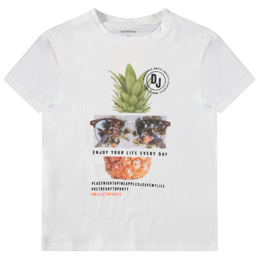 Junior - T-shirt manches courtes en jersey avec ananas printé 