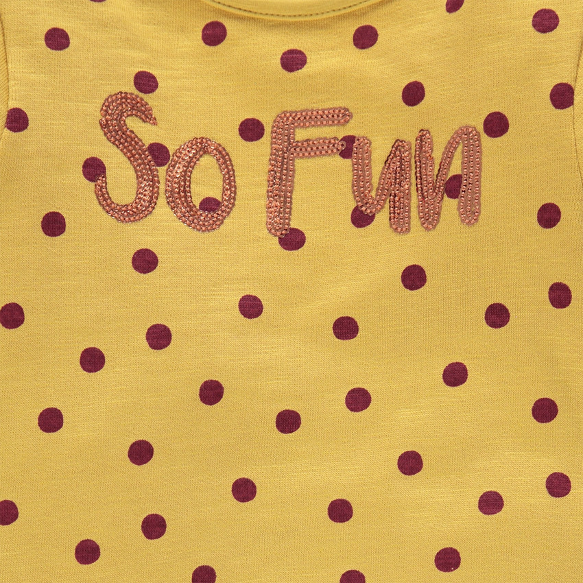 Robe bi-matière imprimée pois et inscription en sequins 